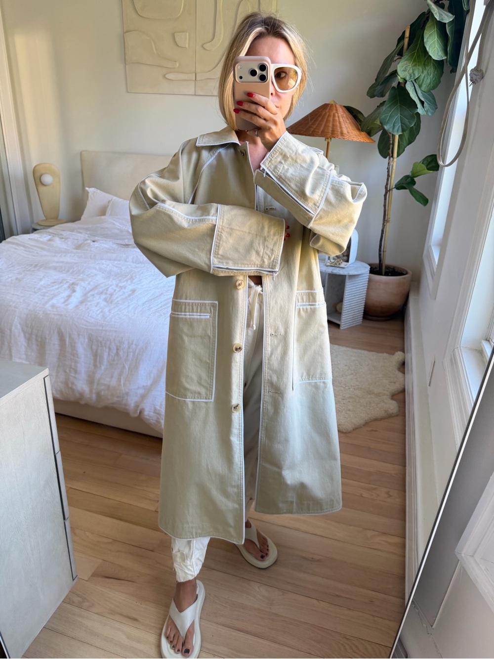 Zara Cotton Light Green/beige Coat Size Small